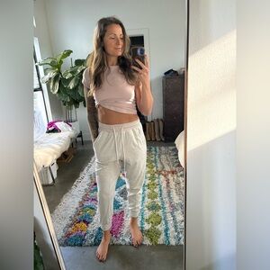 Free People High-Waisted Funfetti White Joggers